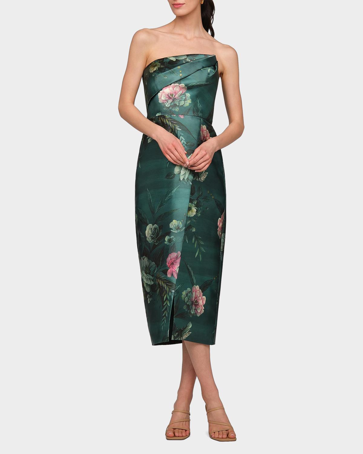 Amelie Floral Satin Tea-Length Dress - thumbnail 4