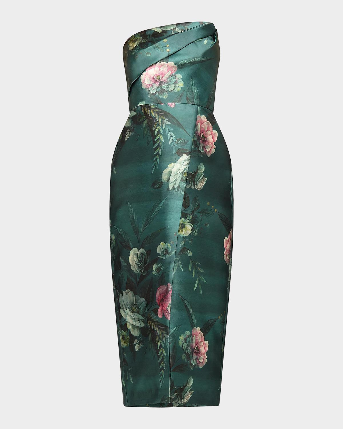 Amelie Floral Satin Tea-Length Dress