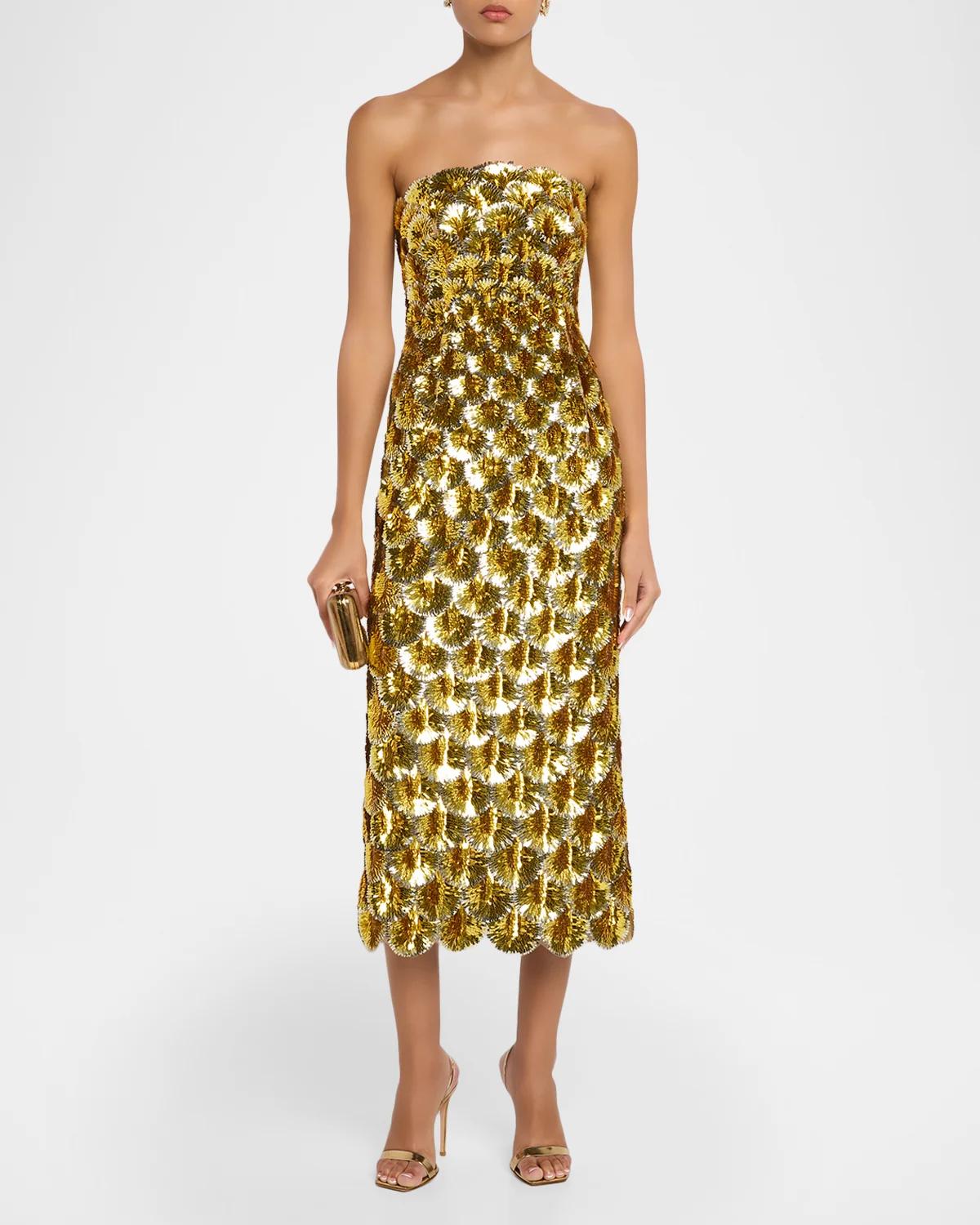 Strapless Scallop Sequined Midi Cocktail Dress - thumbnail 2