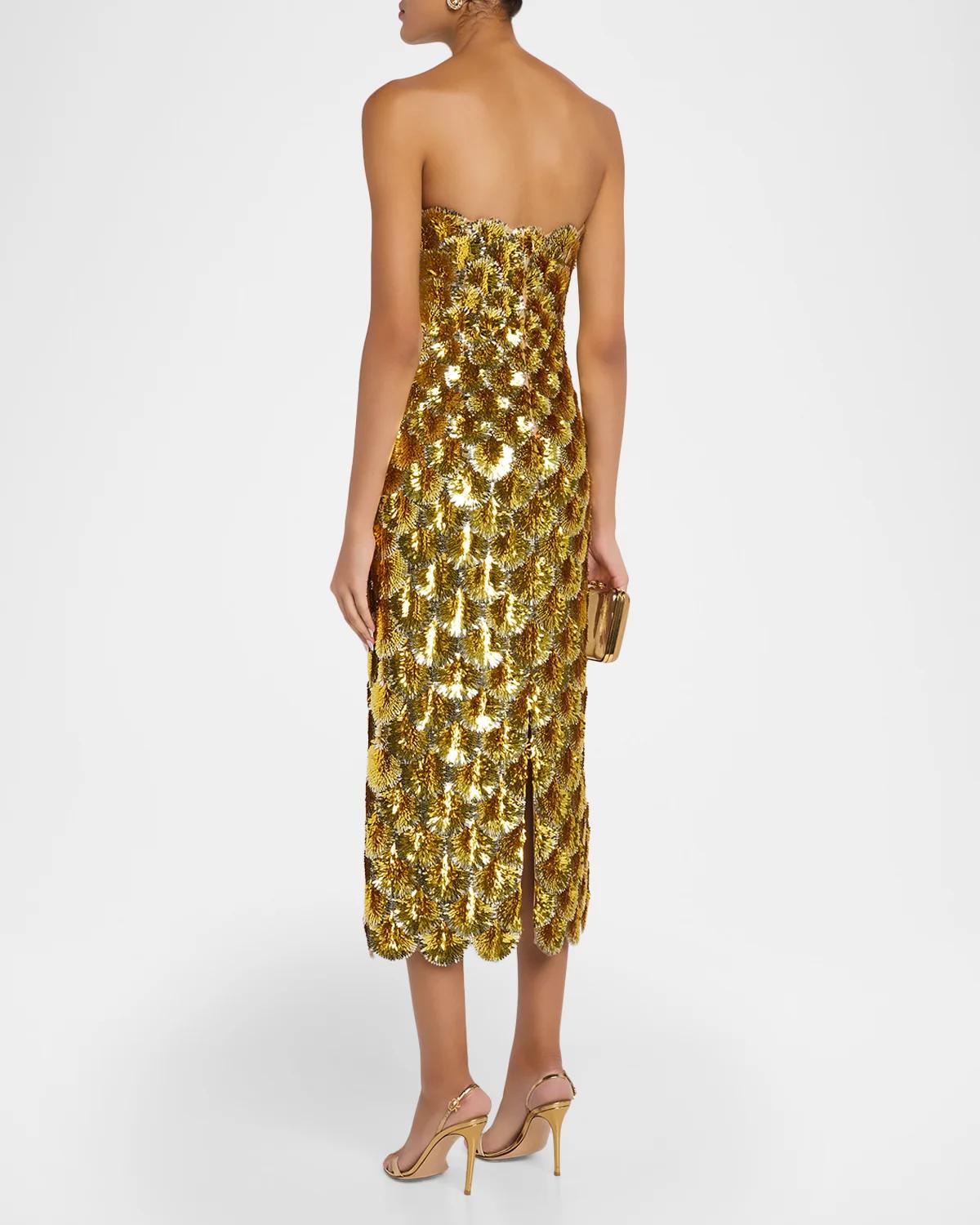 Strapless Scallop Sequined Midi Cocktail Dress - thumbnail 3