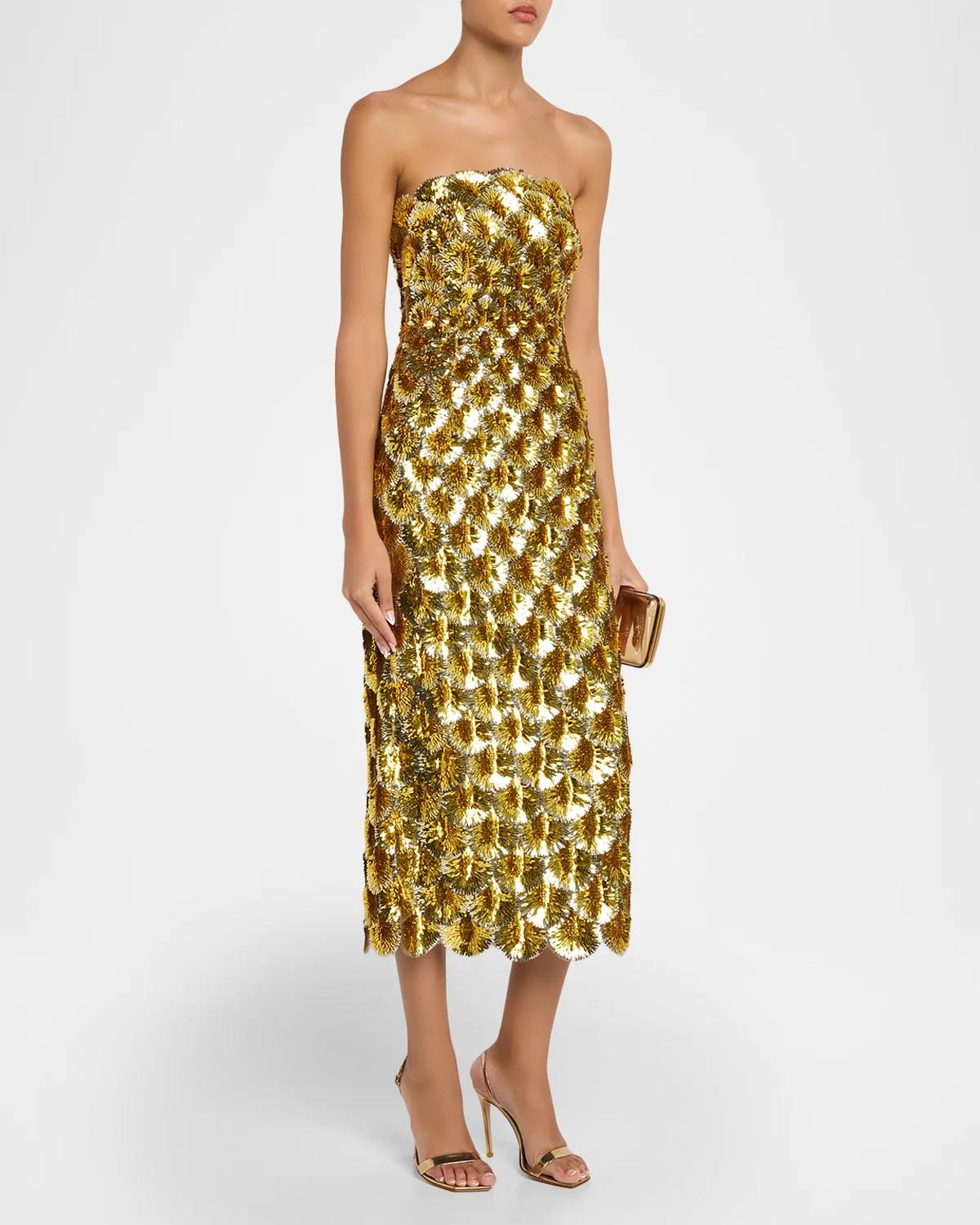Strapless Scallop Sequined Midi Cocktail Dress - thumbnail 4