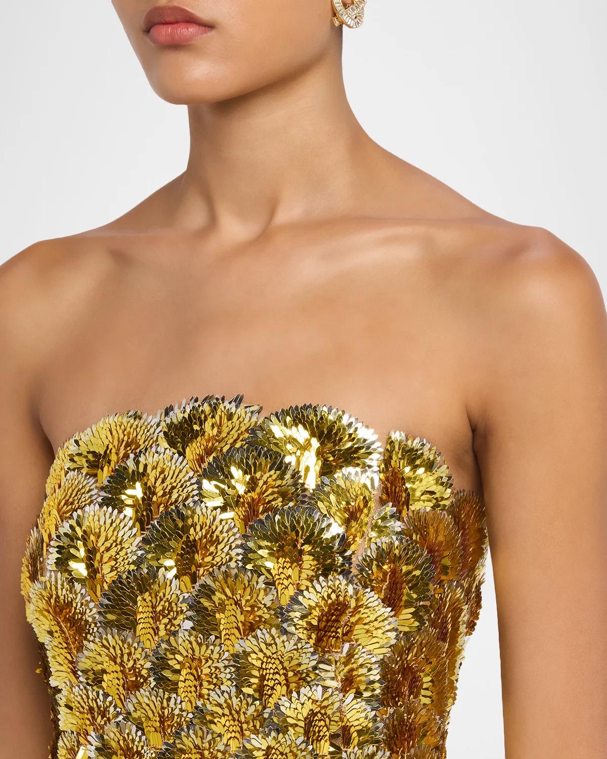 Strapless Scallop Sequined Midi Cocktail Dress - thumbnail 5