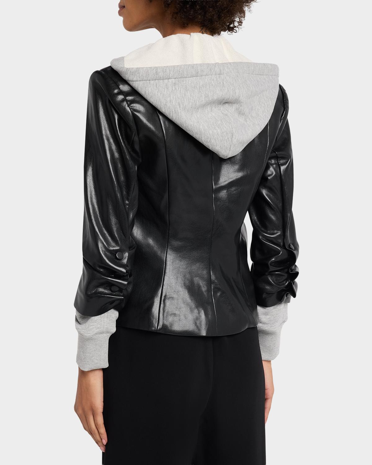 Hooded Vegan Leather Jacket - thumbnail 3