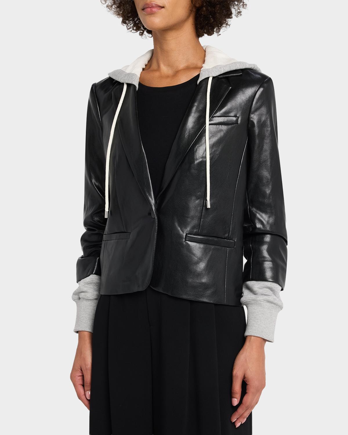 Hooded Vegan Leather Jacket - thumbnail 4