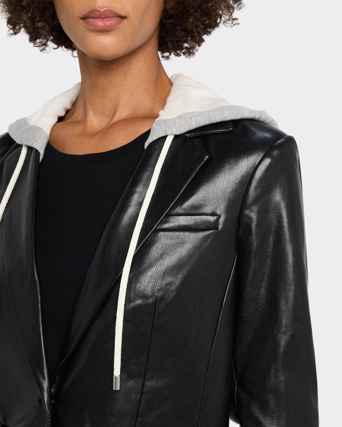 Hooded Vegan Leather Jacket - thumbnail 5