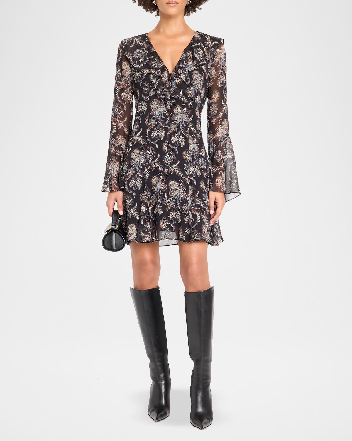 Adrienne Paisley Silk Ruffle Minidress - thumbnail 2