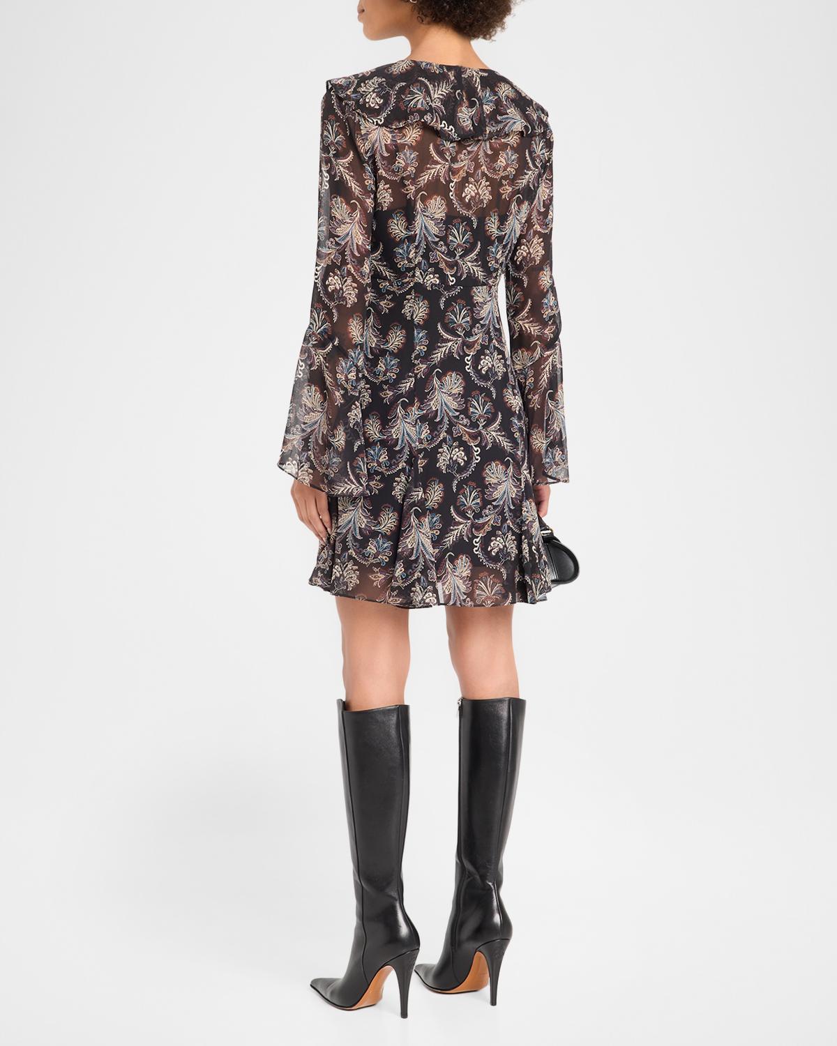 Adrienne Paisley Silk Ruffle Minidress - thumbnail 3