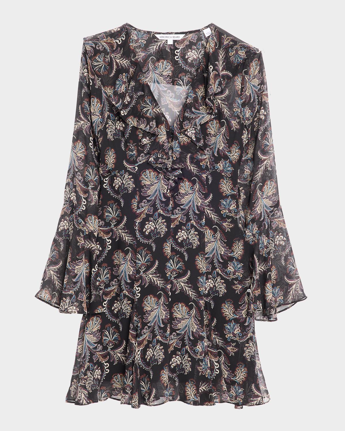 Adrienne Paisley Silk Ruffle Minidress