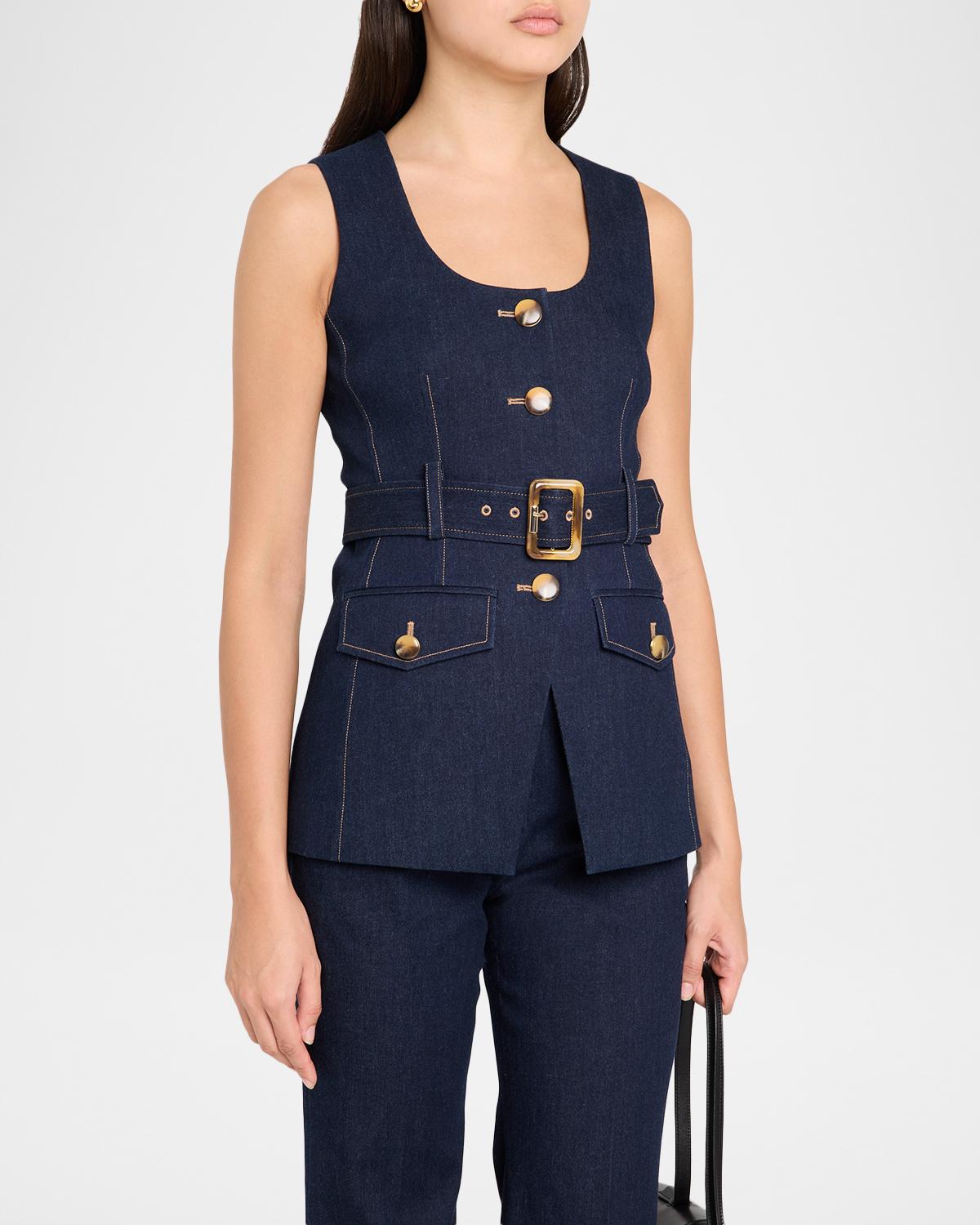 Becker Stretch-Denim Belted Vest - thumbnail 4