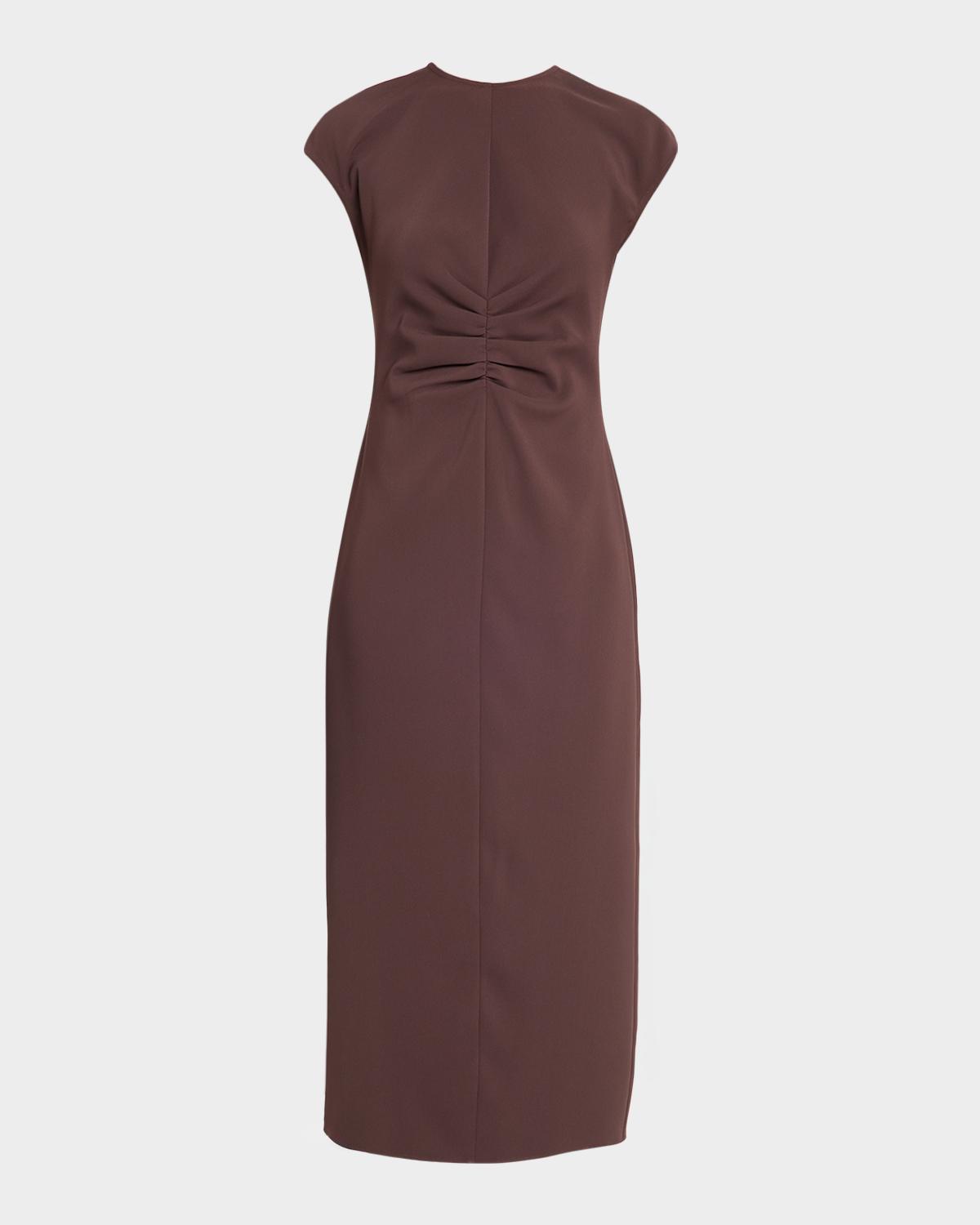 June Ruched Cap-Sleeve Midi Dress