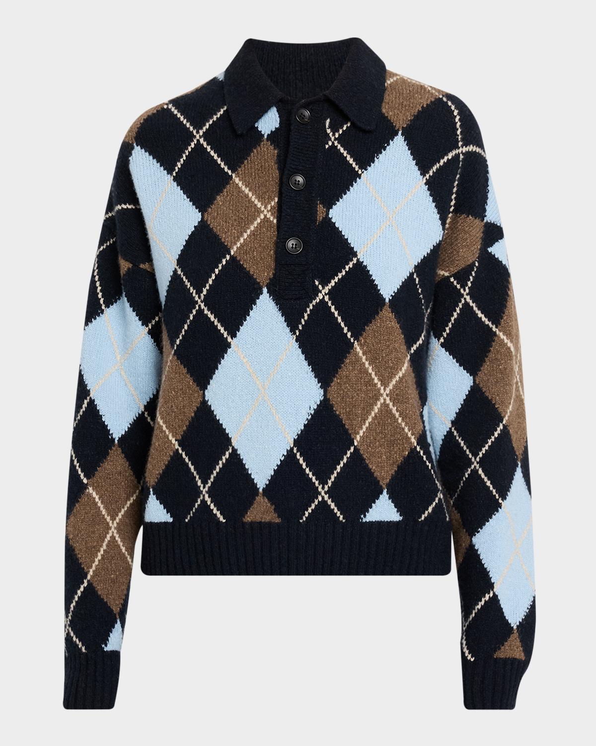 Lennon Argyle Wool-Cashmere Polo Sweater