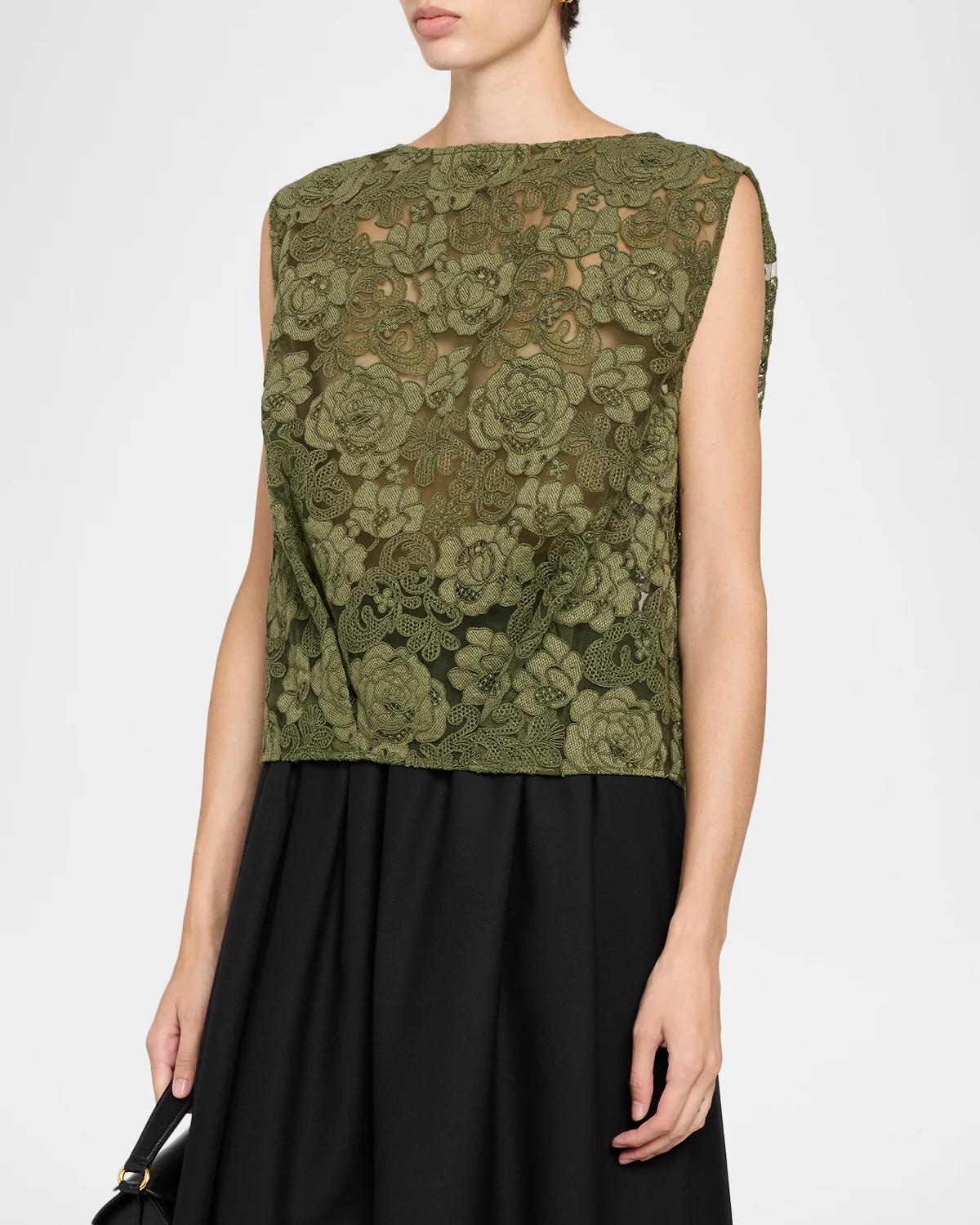 Sleeveless Floral Lace Boxy Smock Top - thumbnail 4