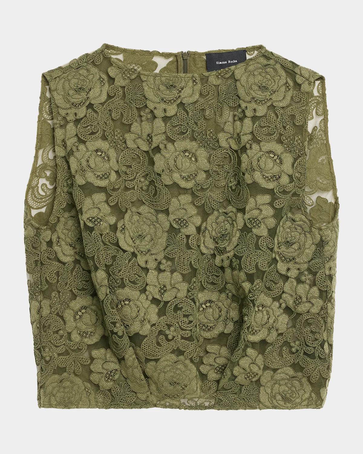 Sleeveless Floral Lace Boxy Smock Top