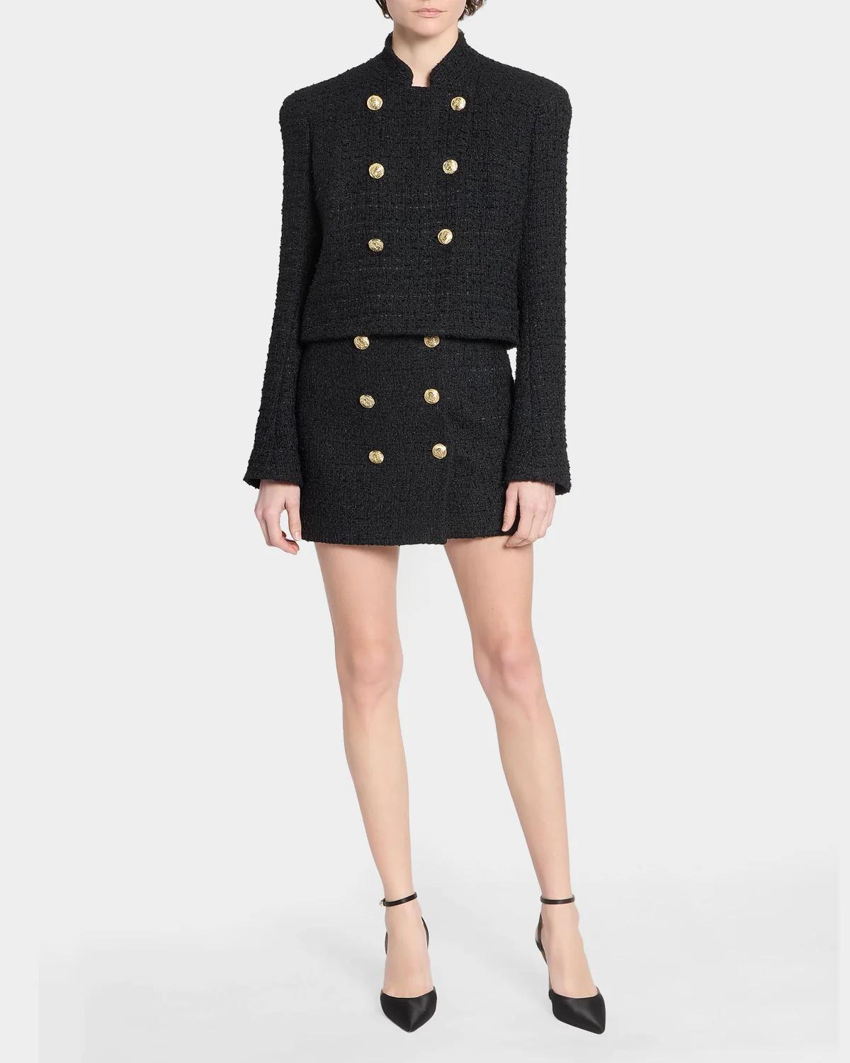 Double-Breasted Tweed Crop Jacket - thumbnail 2