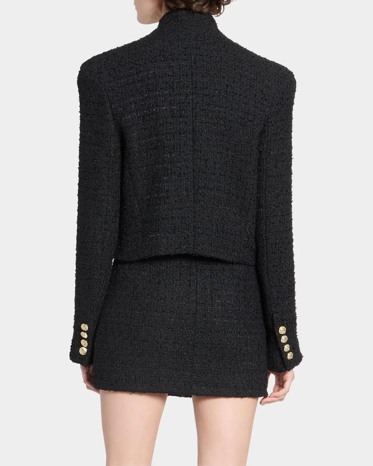 Double-Breasted Tweed Crop Jacket - thumbnail 3