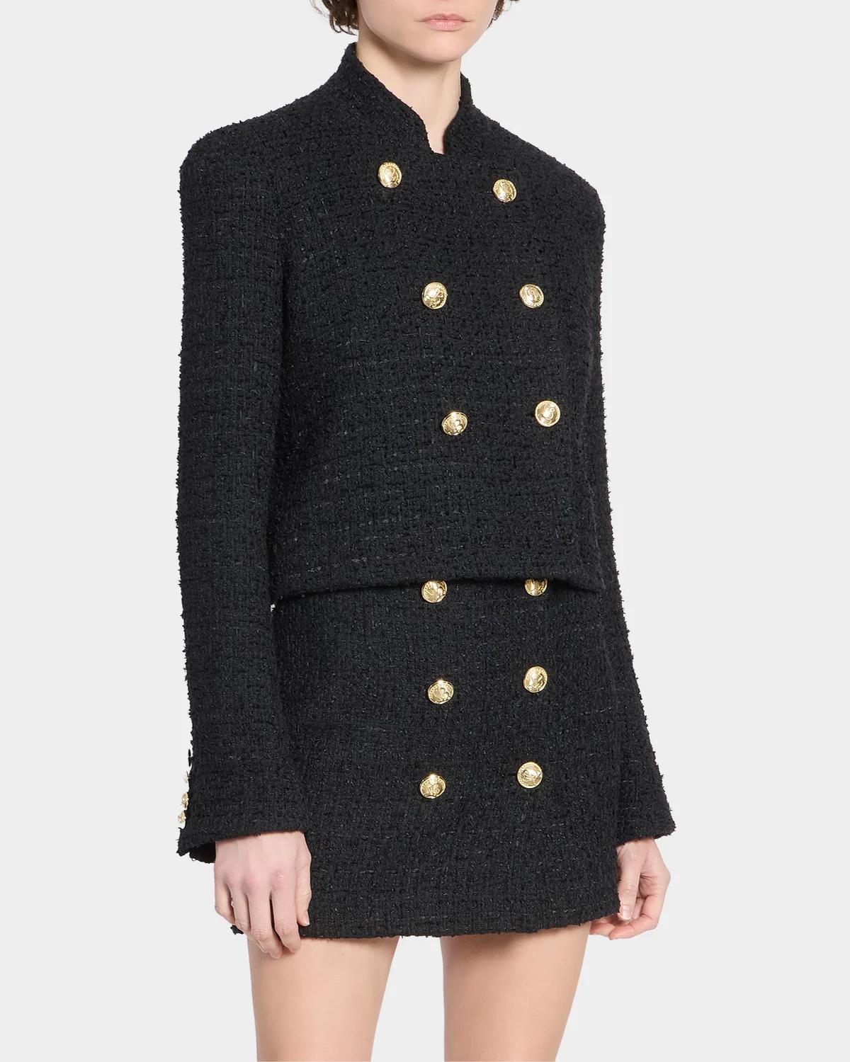 Double-Breasted Tweed Crop Jacket - thumbnail 4