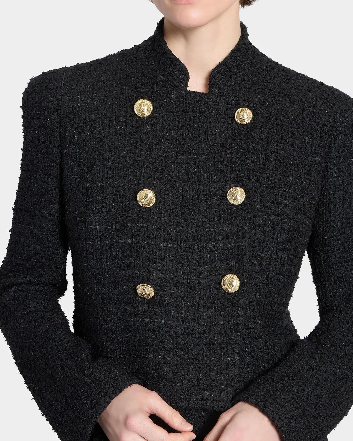 Double-Breasted Tweed Crop Jacket - thumbnail 5