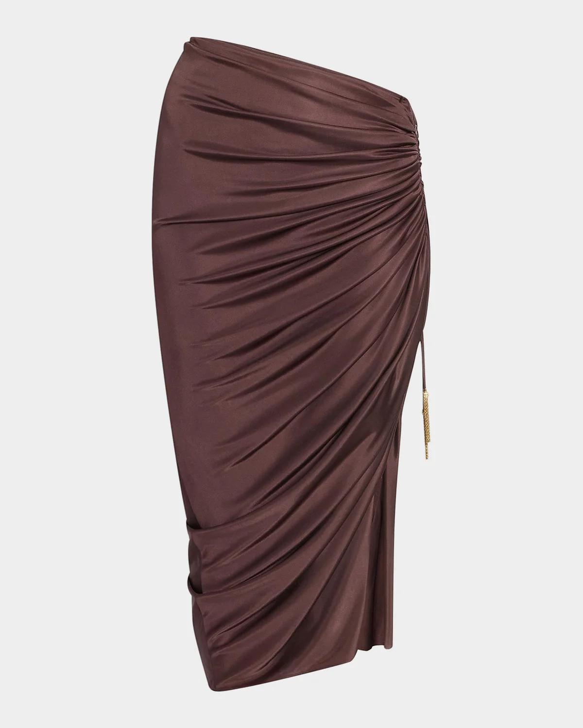 Draped Jersey Slit Midi Skirt