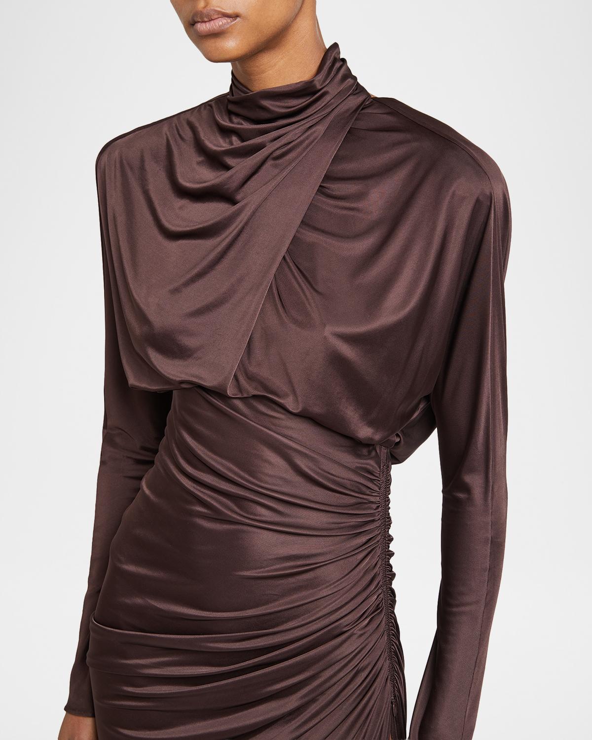 Strong-Shoulder Jersey Ruched Slit Maxi Dress - thumbnail 5