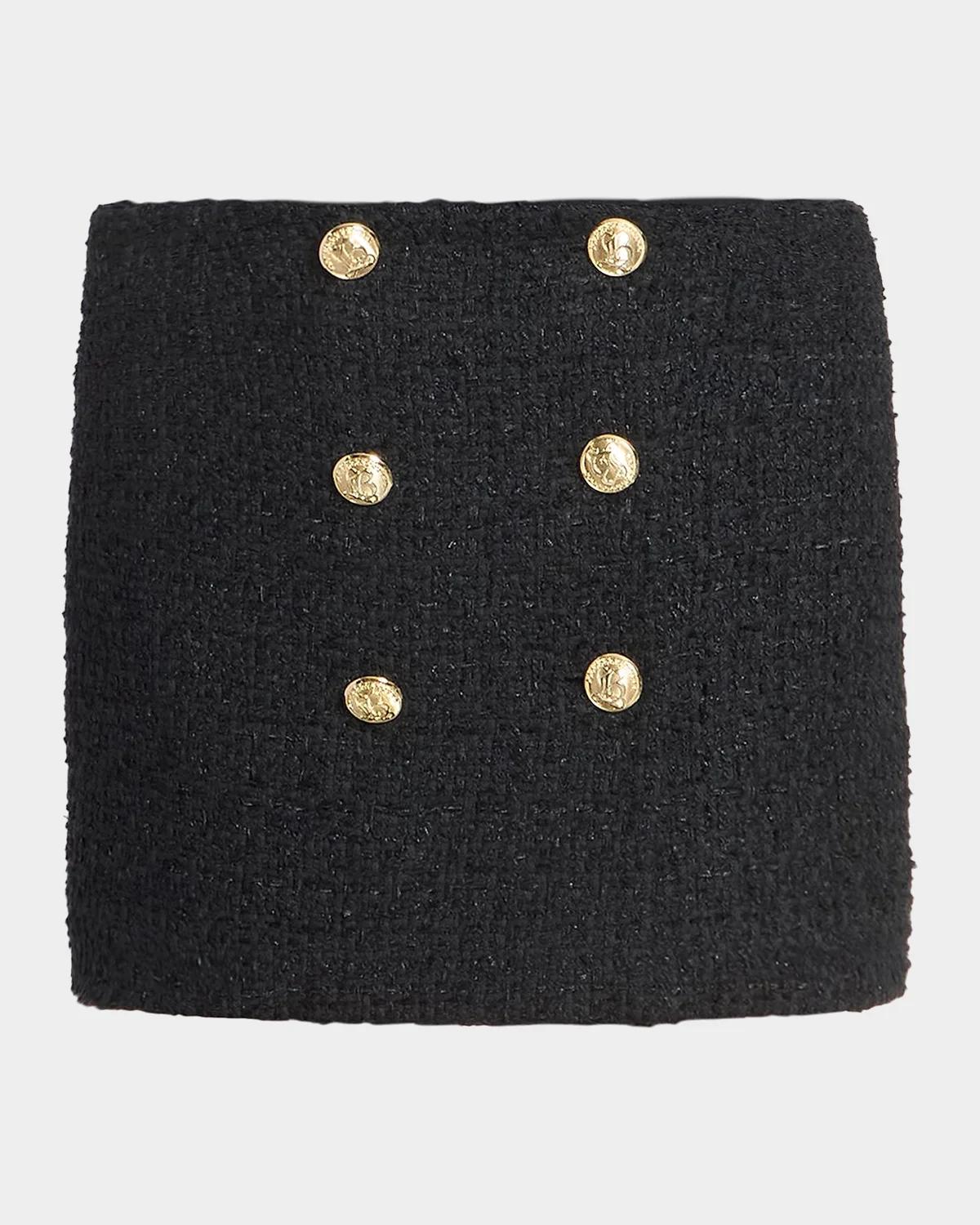 Buttoned Tweed Mini Skirt