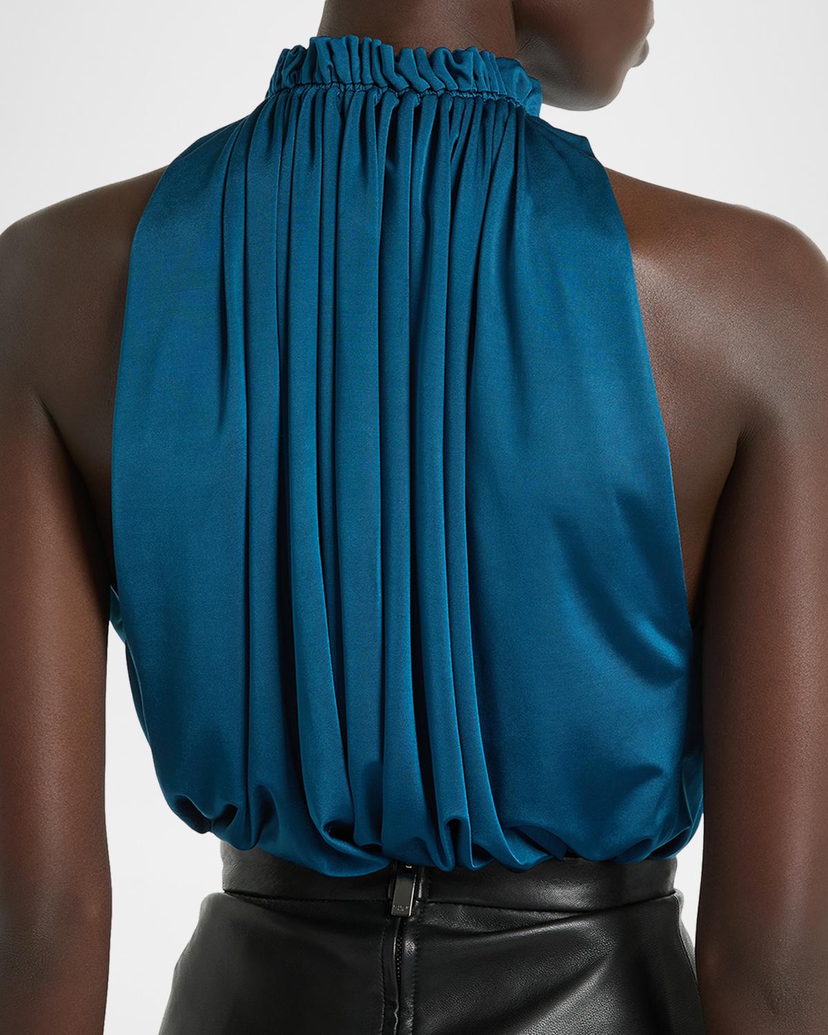 Sleeveless Tassel Gathered Jersey Halter Top - thumbnail 2