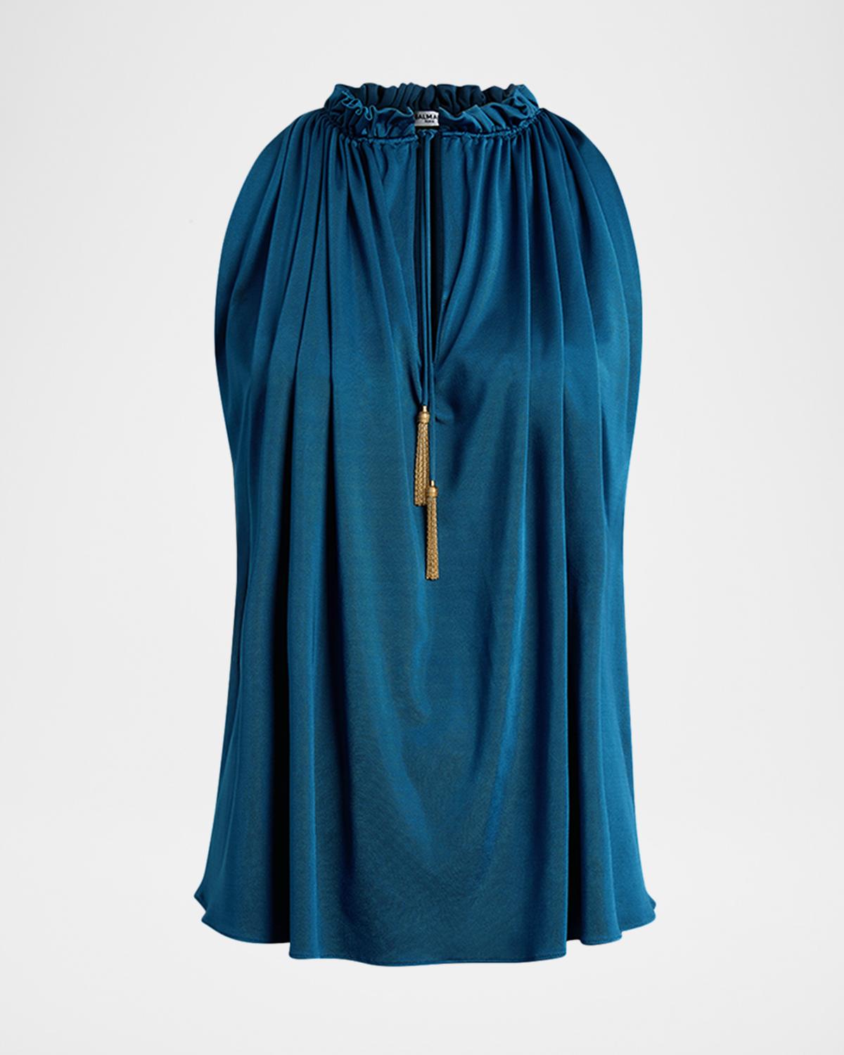 Sleeveless Tassel Gathered Jersey Halter Top