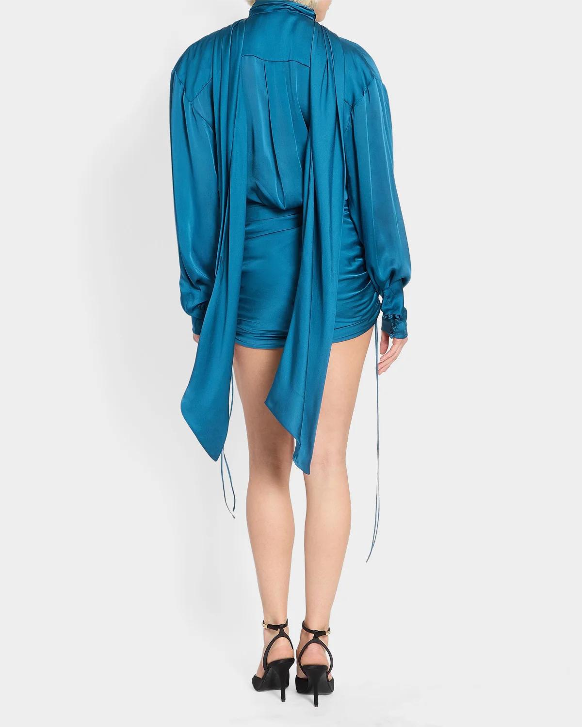 Draped Silk Charmeuse Mini Dress - thumbnail 3