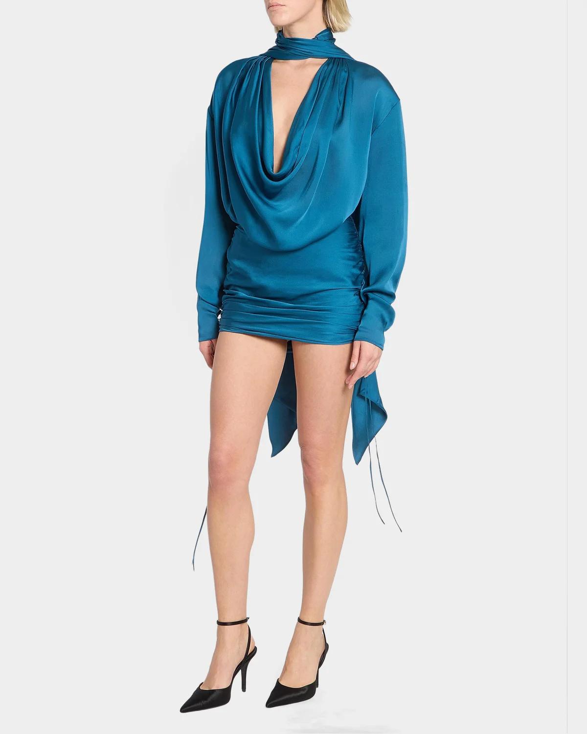 Draped Silk Charmeuse Mini Dress - thumbnail 4