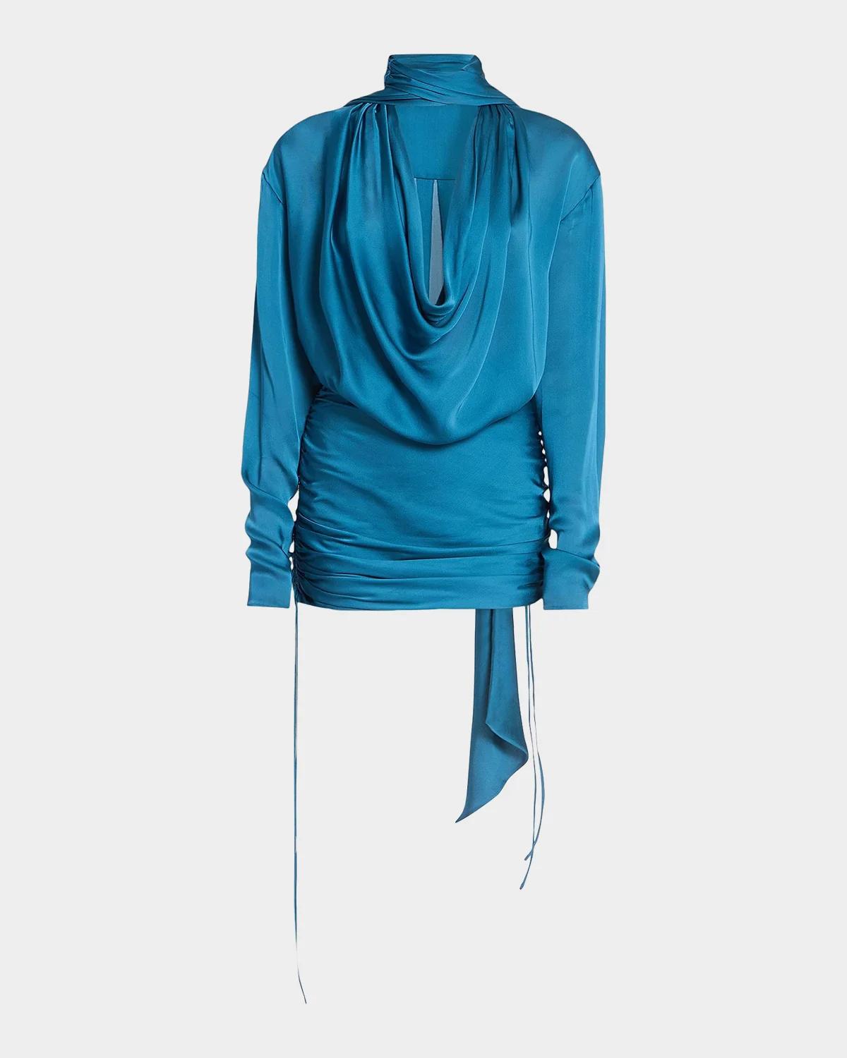 Draped Silk Charmeuse Mini Dress