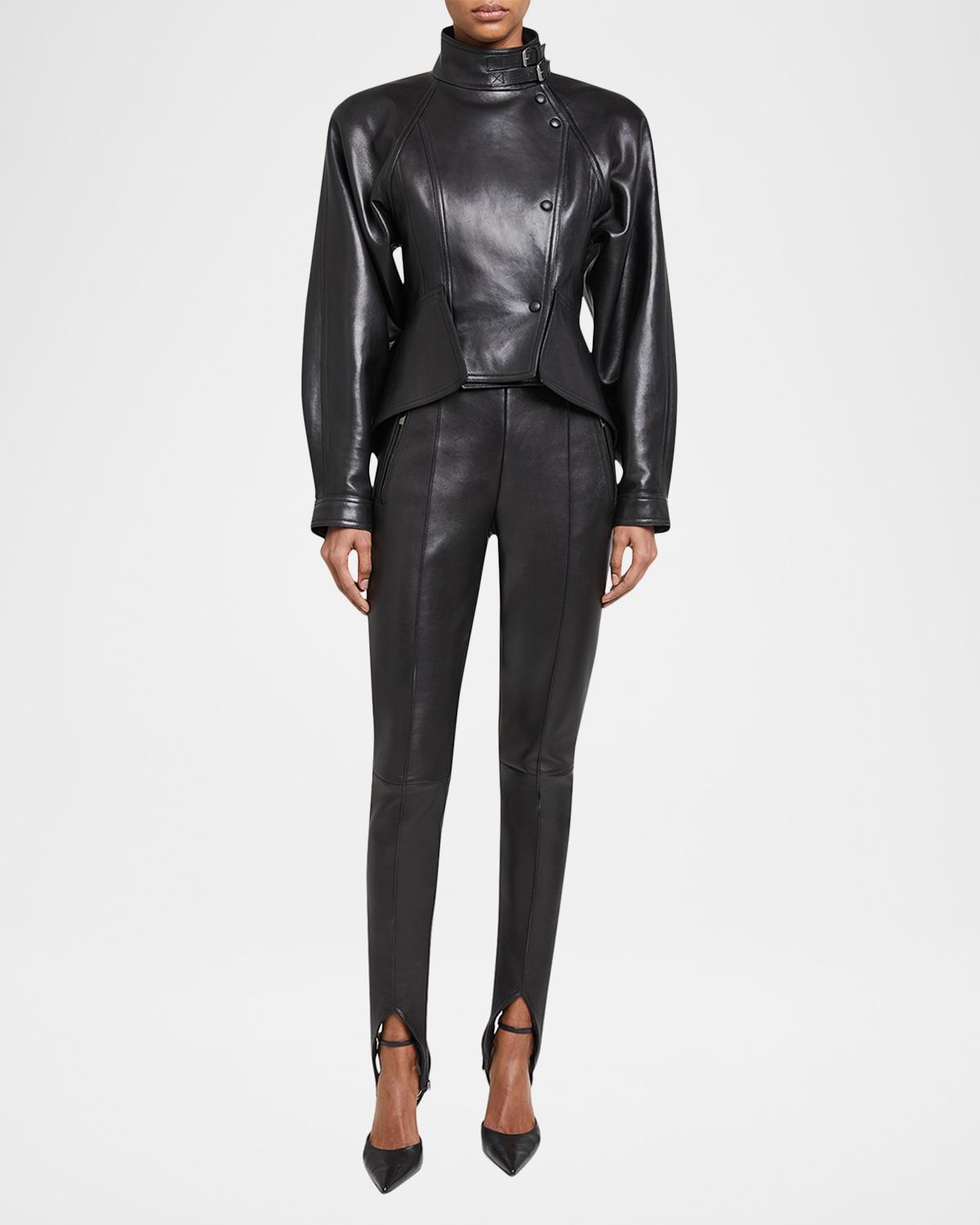 Leather Fitted Peplum Jacket - thumbnail 2