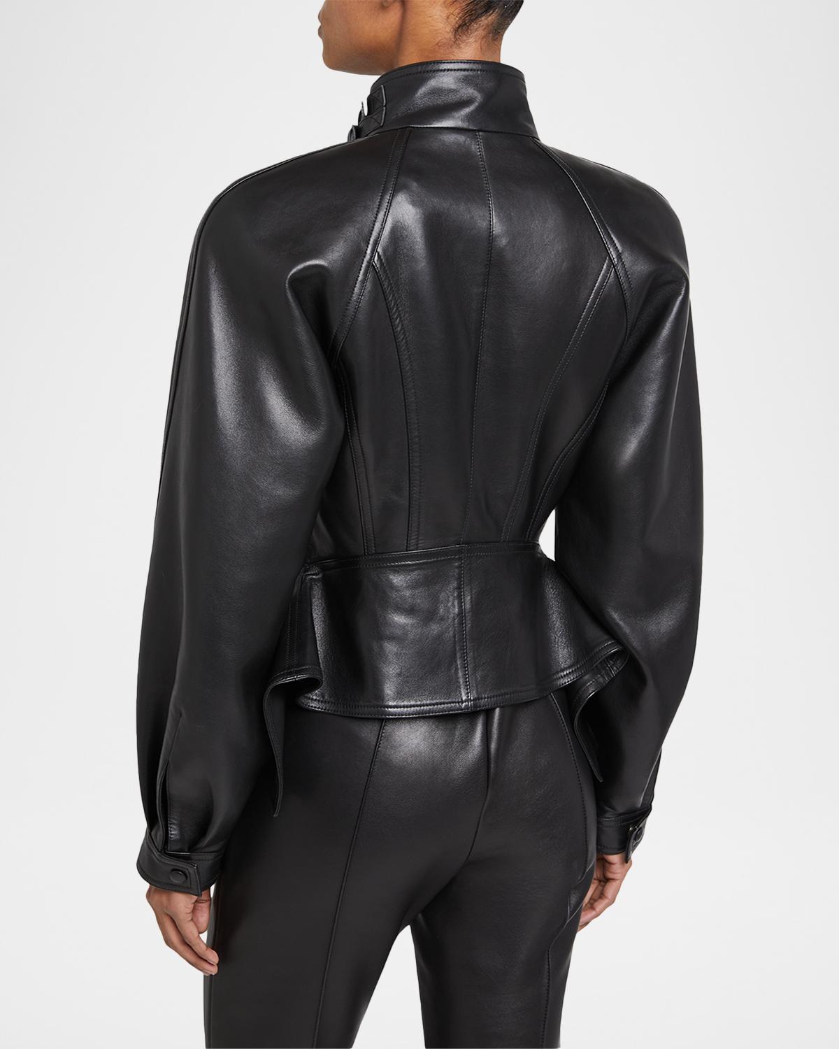 Leather Fitted Peplum Jacket - thumbnail 3
