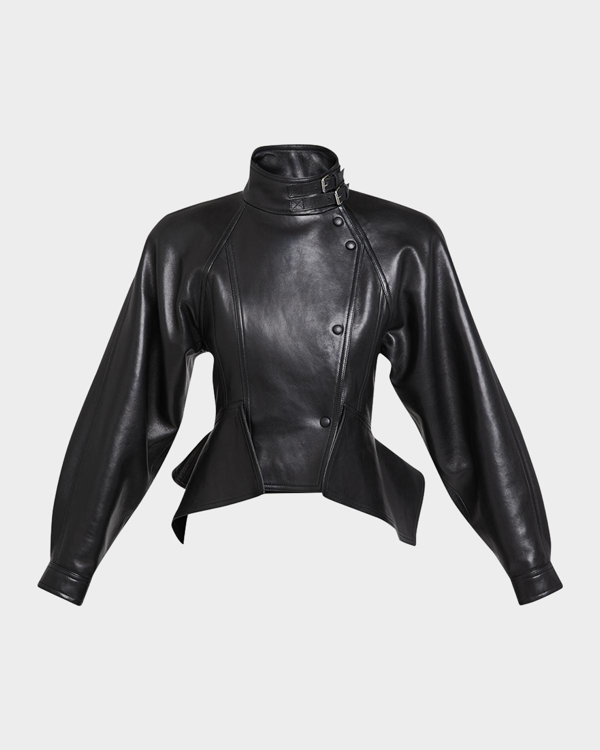 Leather Fitted Peplum Jacket