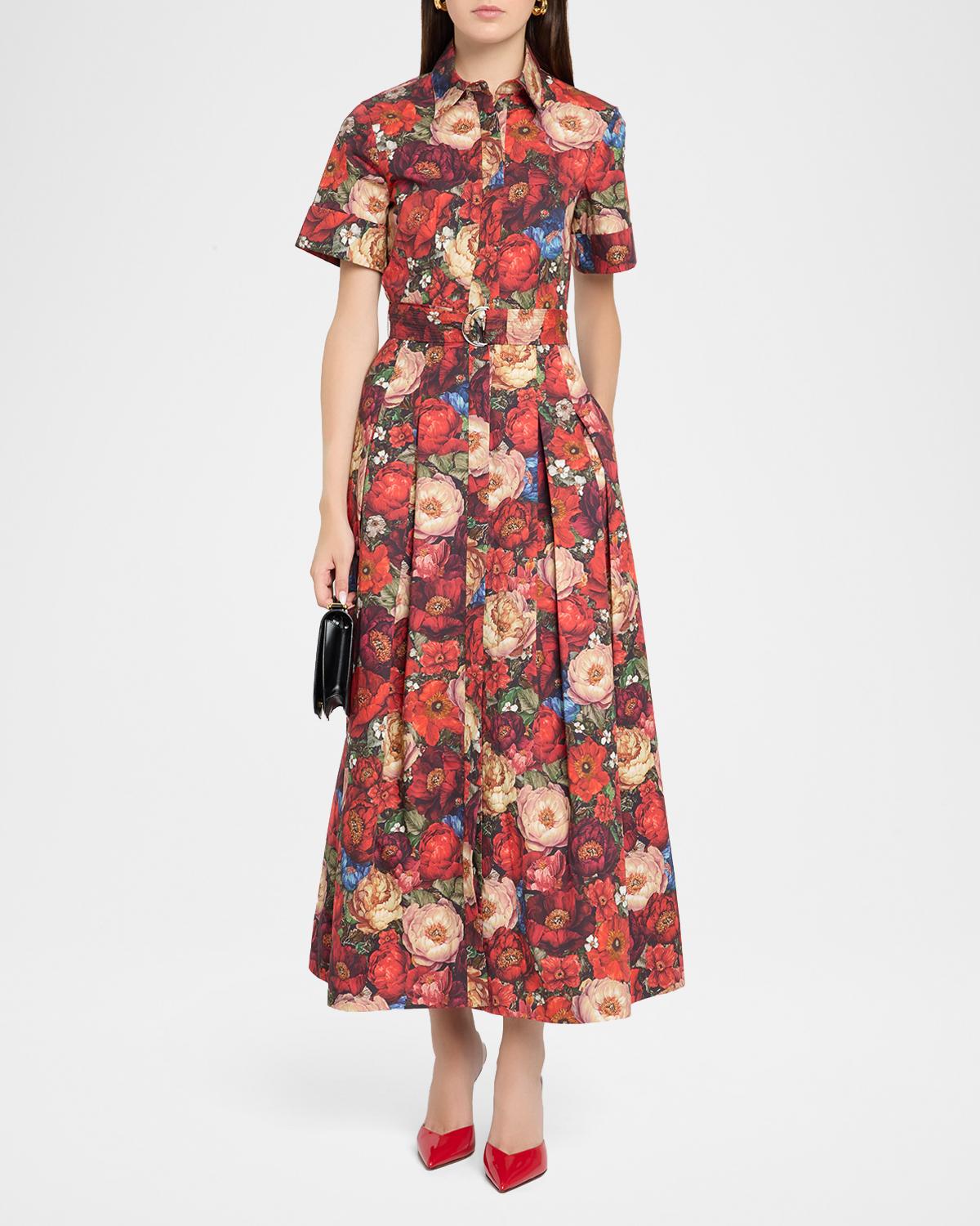 Leighton Belted Floral Poplin Midi Dress - thumbnail 2
