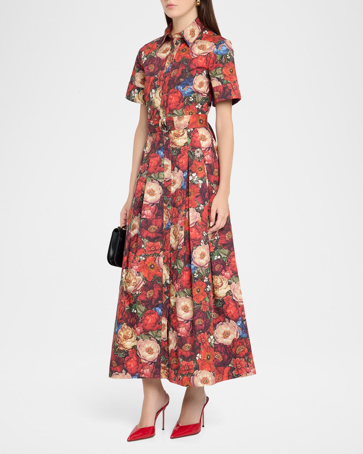 Leighton Belted Floral Poplin Midi Dress - thumbnail 4