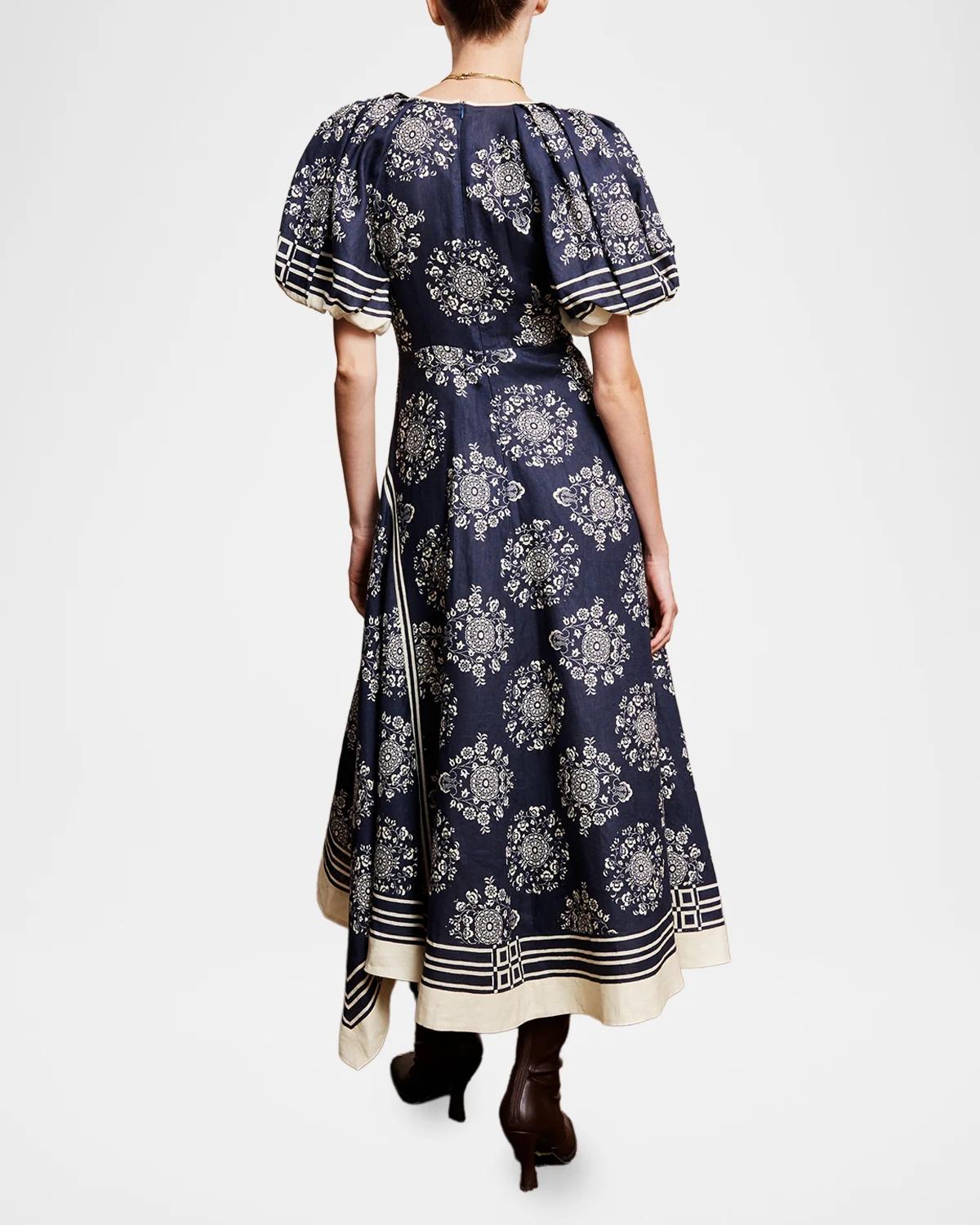 Banderra Asymmetric Puff-Sleeve Midi Dress - thumbnail 3