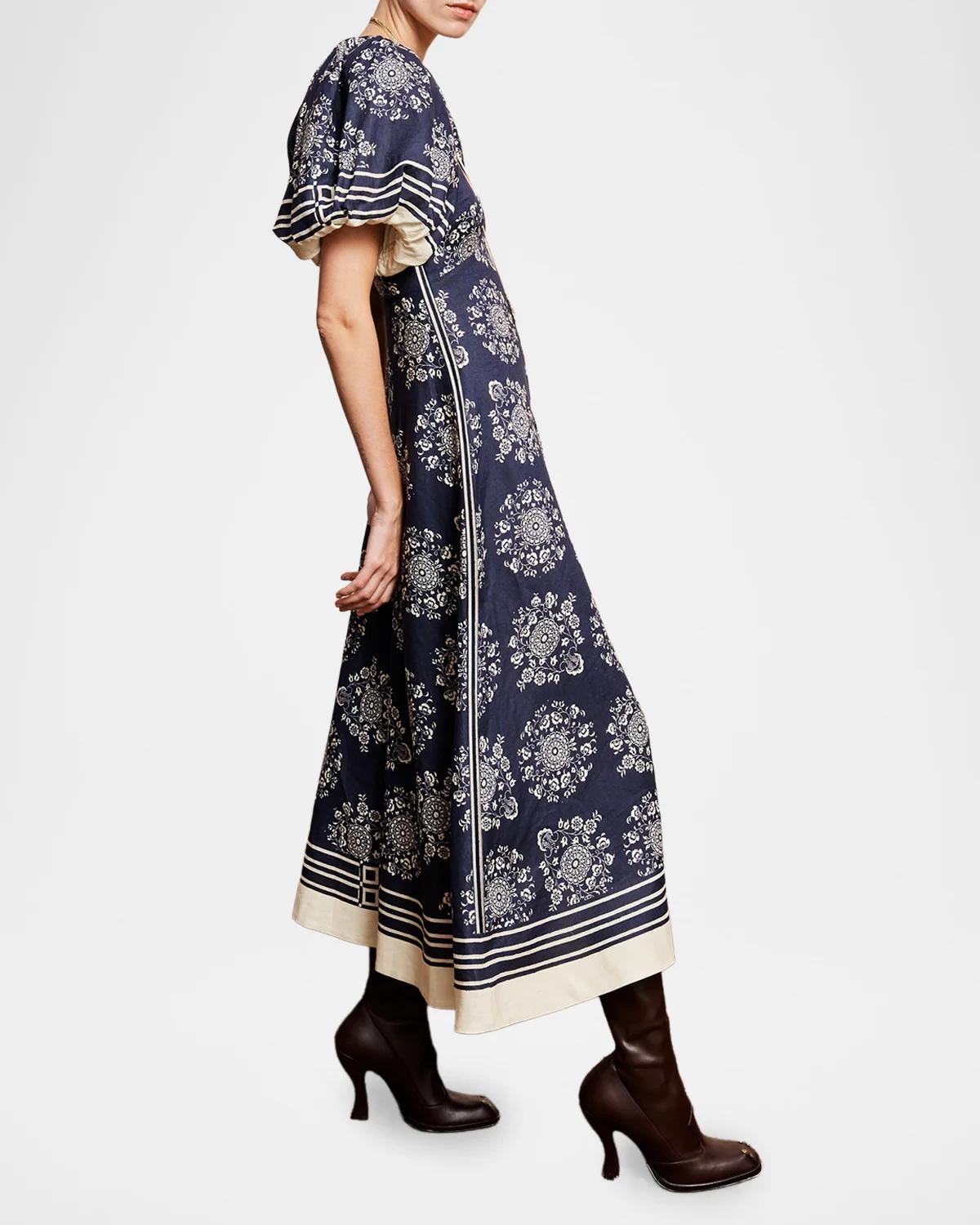 Banderra Asymmetric Puff-Sleeve Midi Dress - thumbnail 4