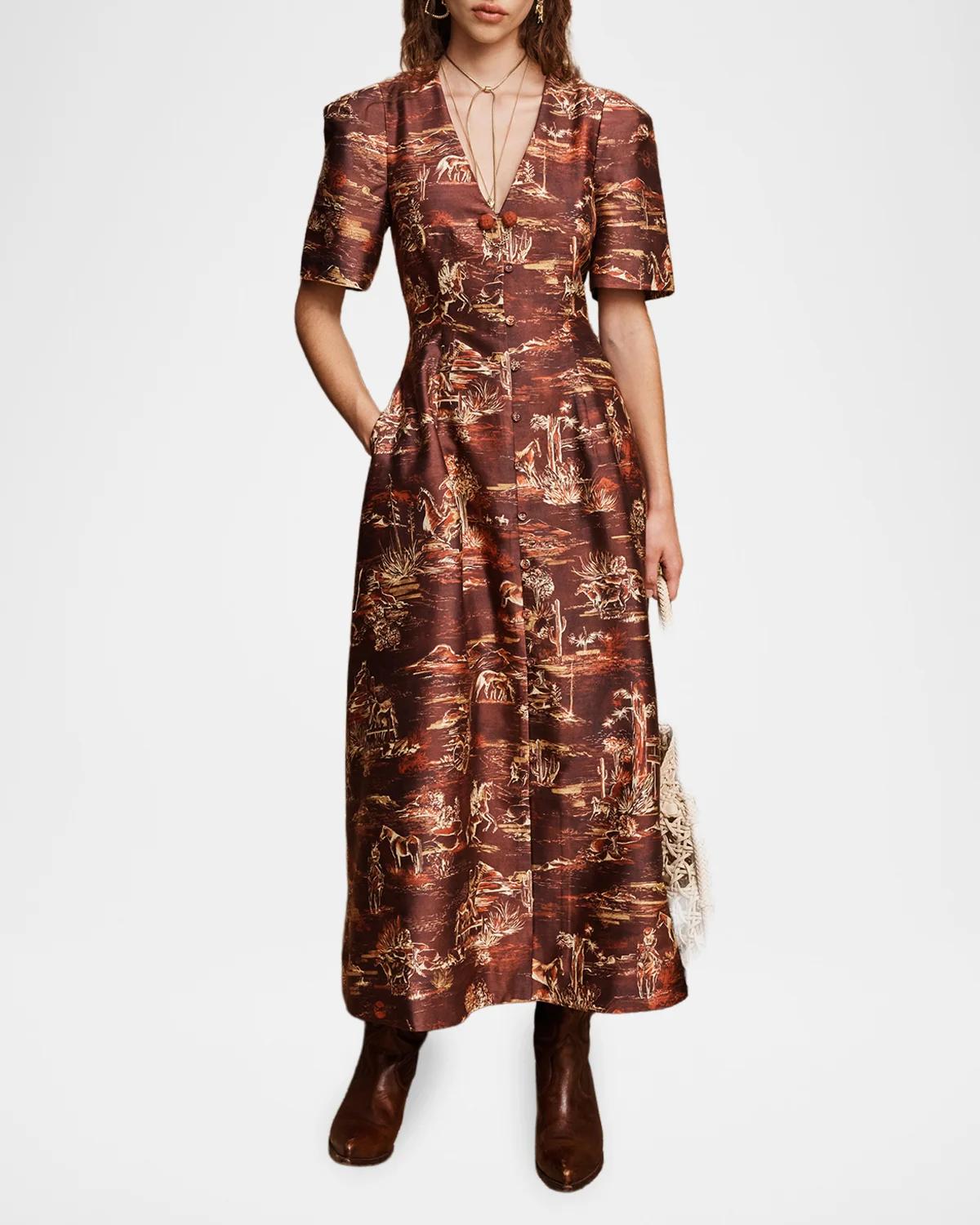 Ezra Western Toile Button-Front Midi Dress - thumbnail 2