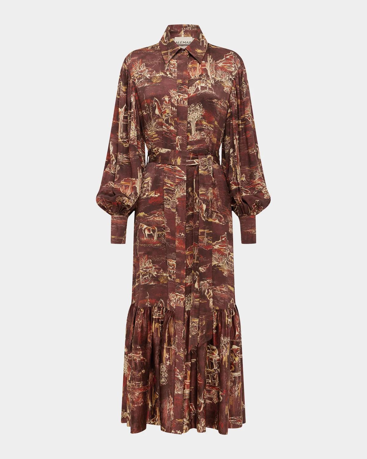 Ezra Western Toile Silk Maxi Shirtdress