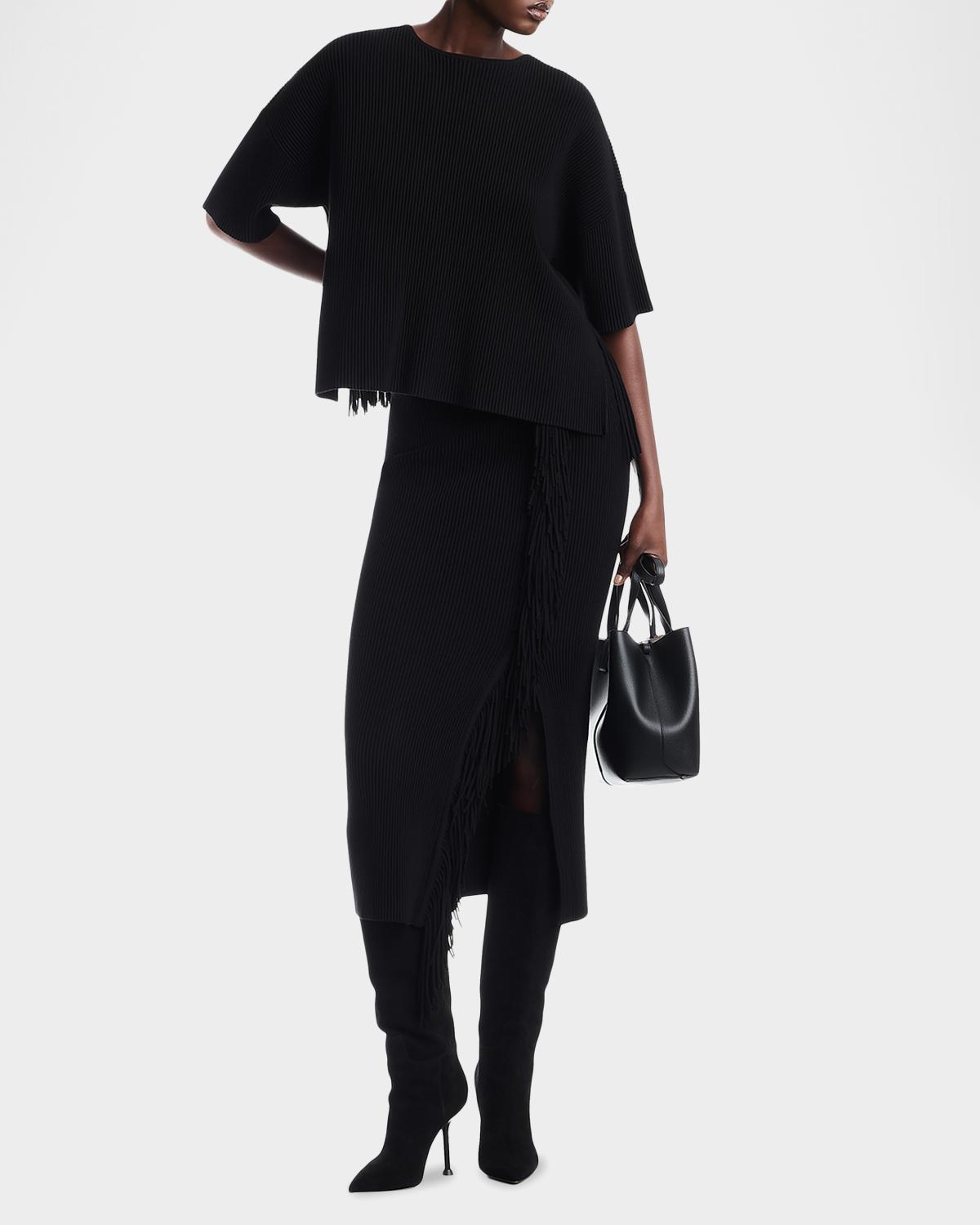 Fringe-Hem Ottoman Ribbed Knit Cardigan - thumbnail 2
