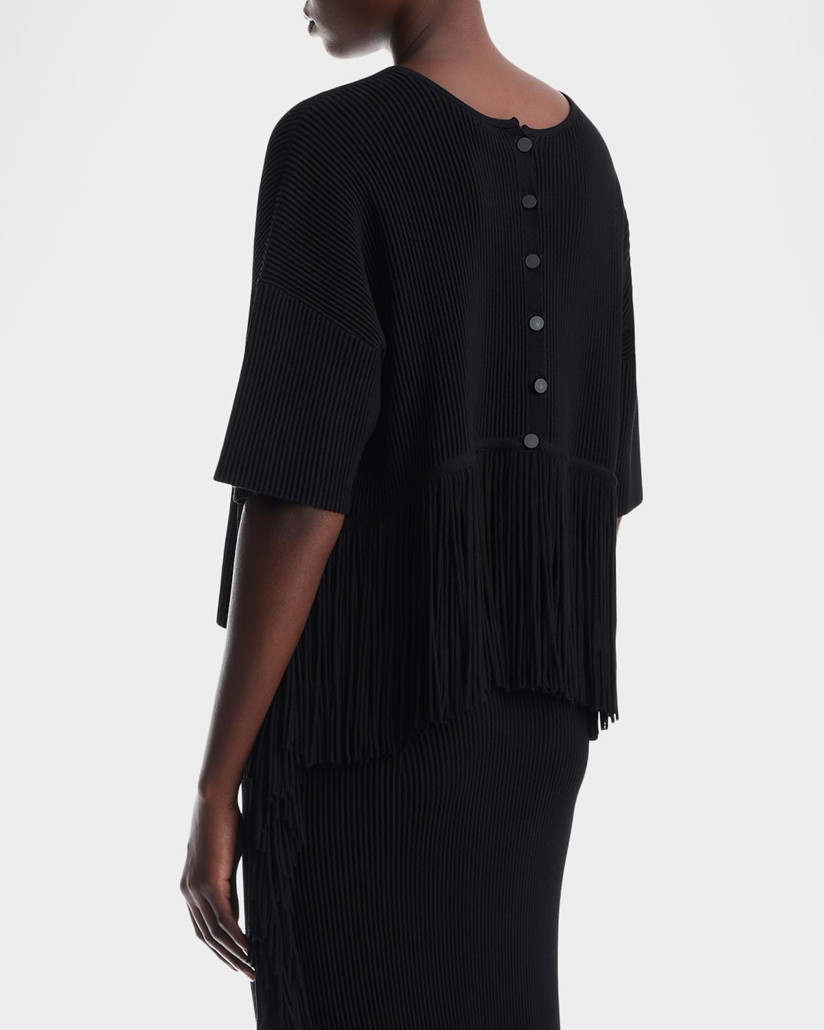 Fringe-Hem Ottoman Ribbed Knit Cardigan - thumbnail 3
