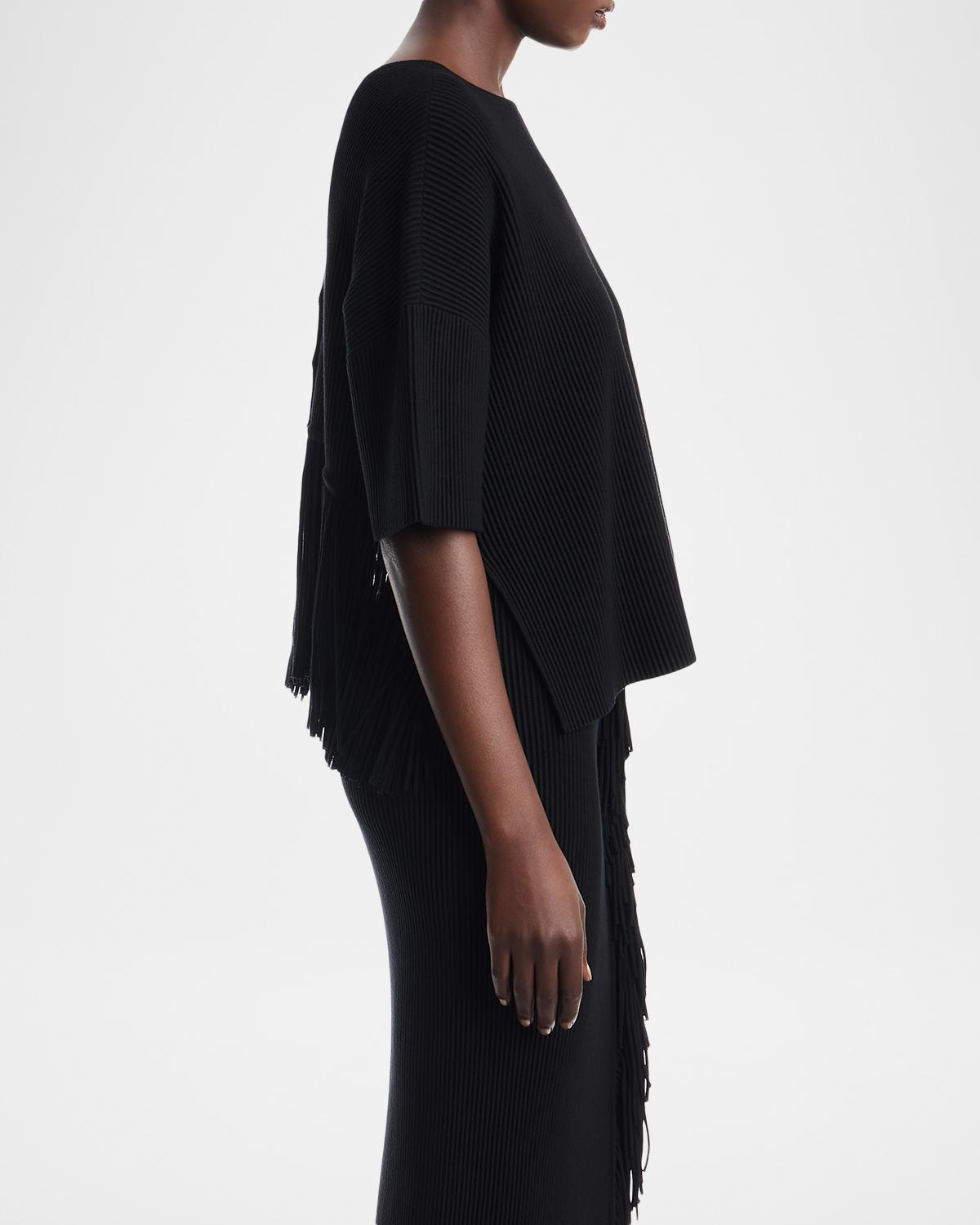 Fringe-Hem Ottoman Ribbed Knit Cardigan - thumbnail 5