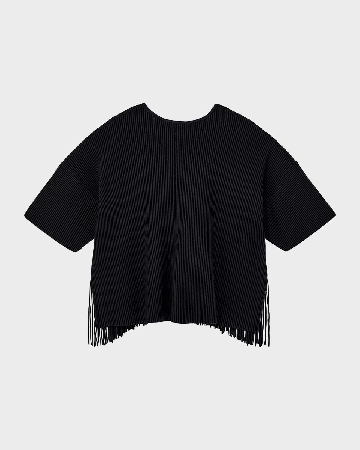 Fringe-Hem Ottoman Ribbed Knit Cardigan
