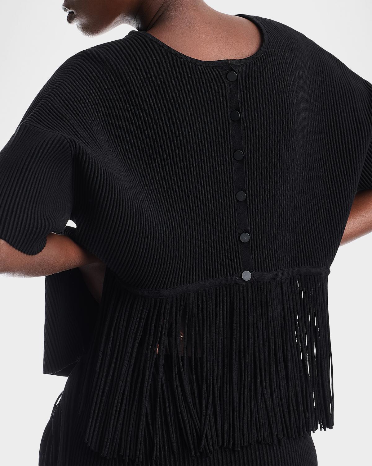 Fringe-Hem Ottoman Ribbed Knit Cardigan - thumbnail 7