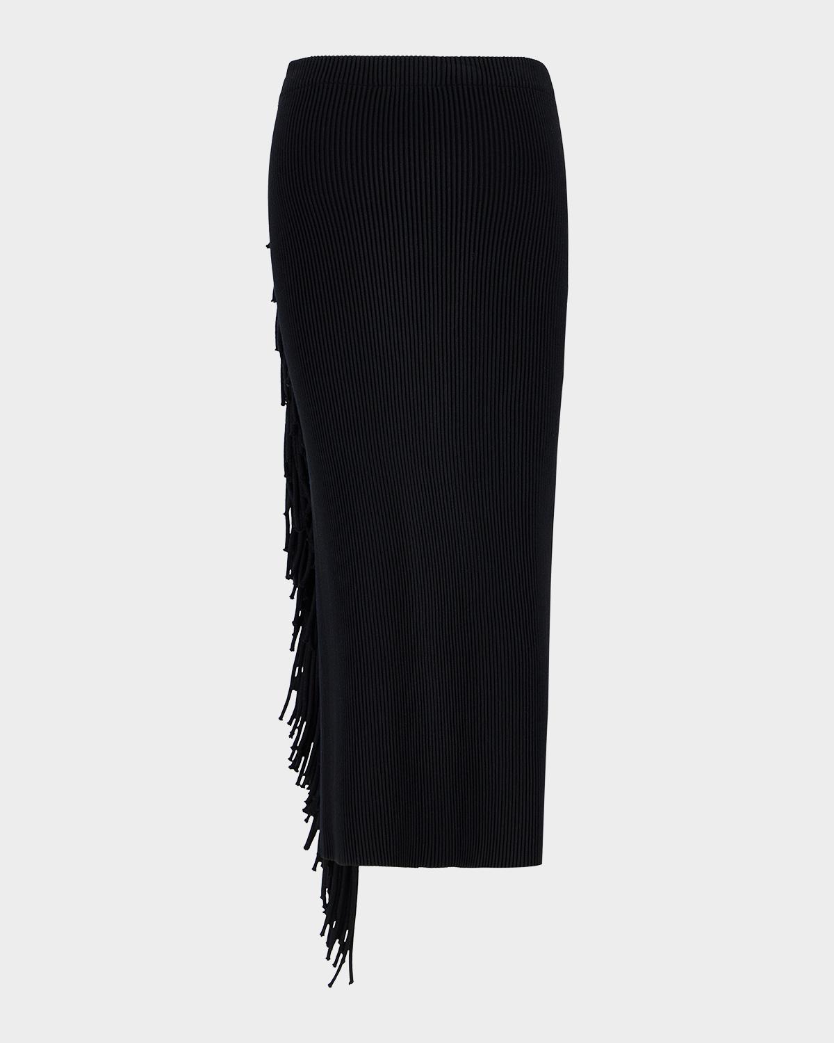 Fringe-Trim Ottoman Ribbed Knit Midi Skirt - thumbnail 2