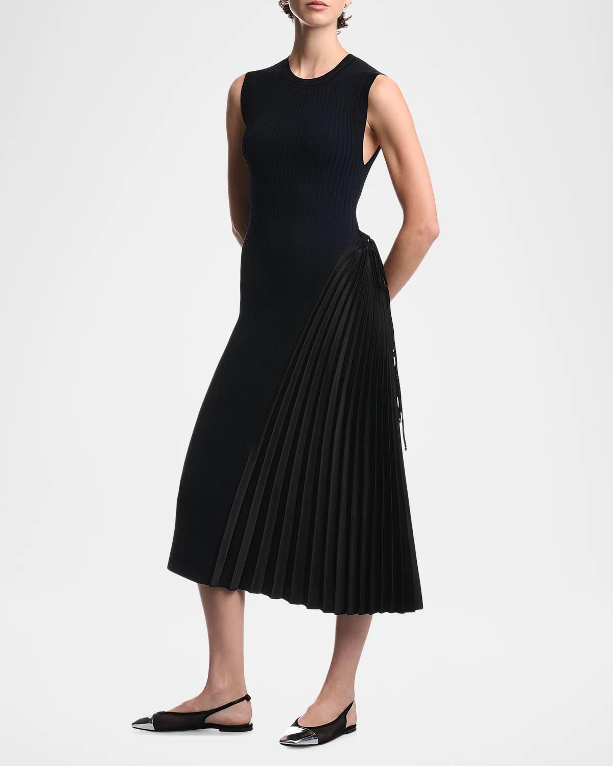 Pleated-Inset Rib Knit Midi Dress - thumbnail 2