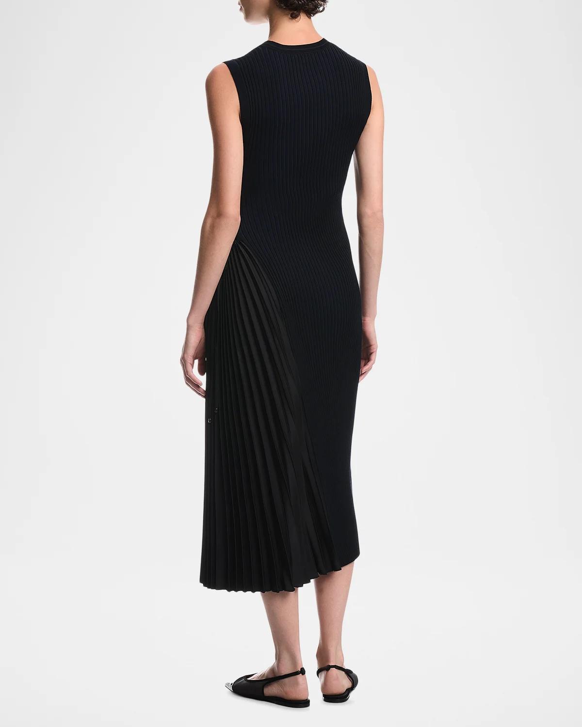 Pleated-Inset Rib Knit Midi Dress - thumbnail 3