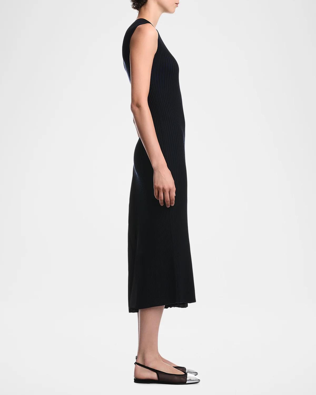 Pleated-Inset Rib Knit Midi Dress - thumbnail 4