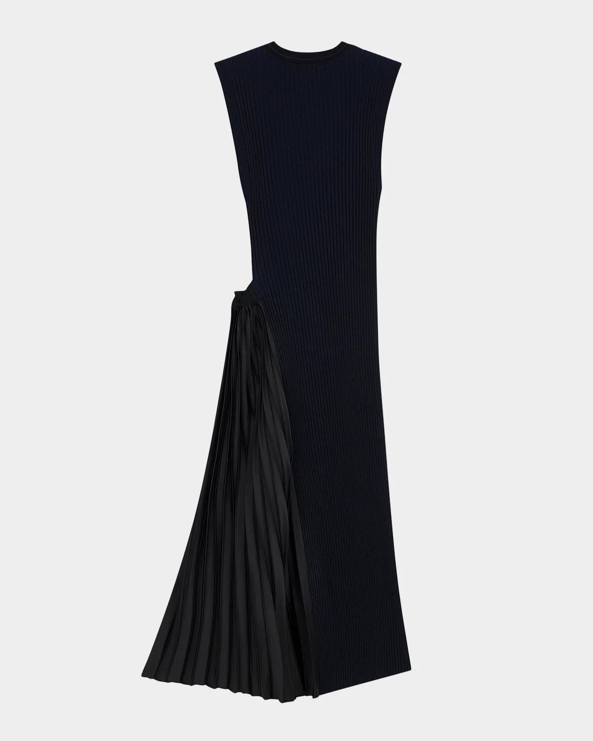 Pleated-Inset Rib Knit Midi Dress - thumbnail 6