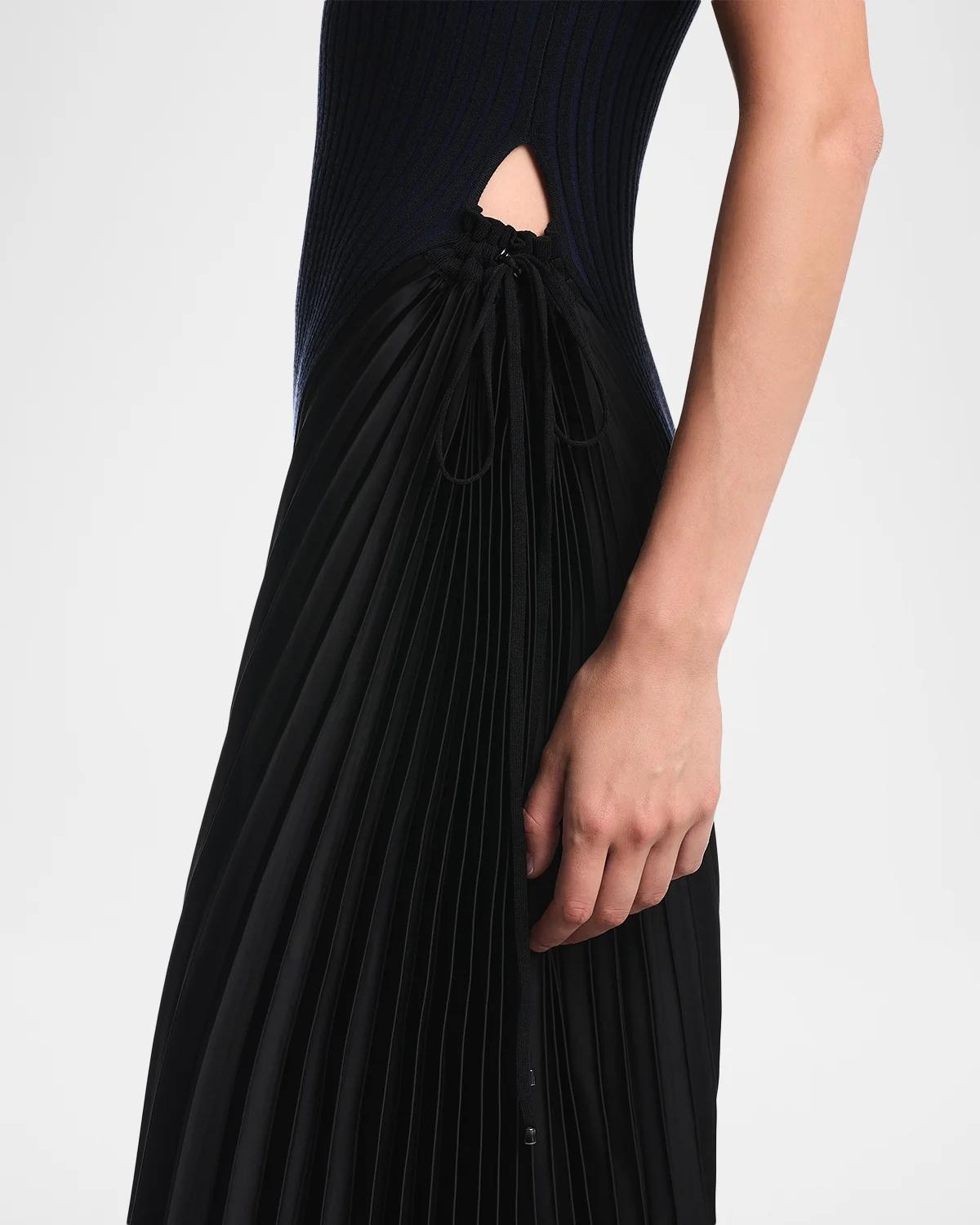 Pleated-Inset Rib Knit Midi Dress - thumbnail 7