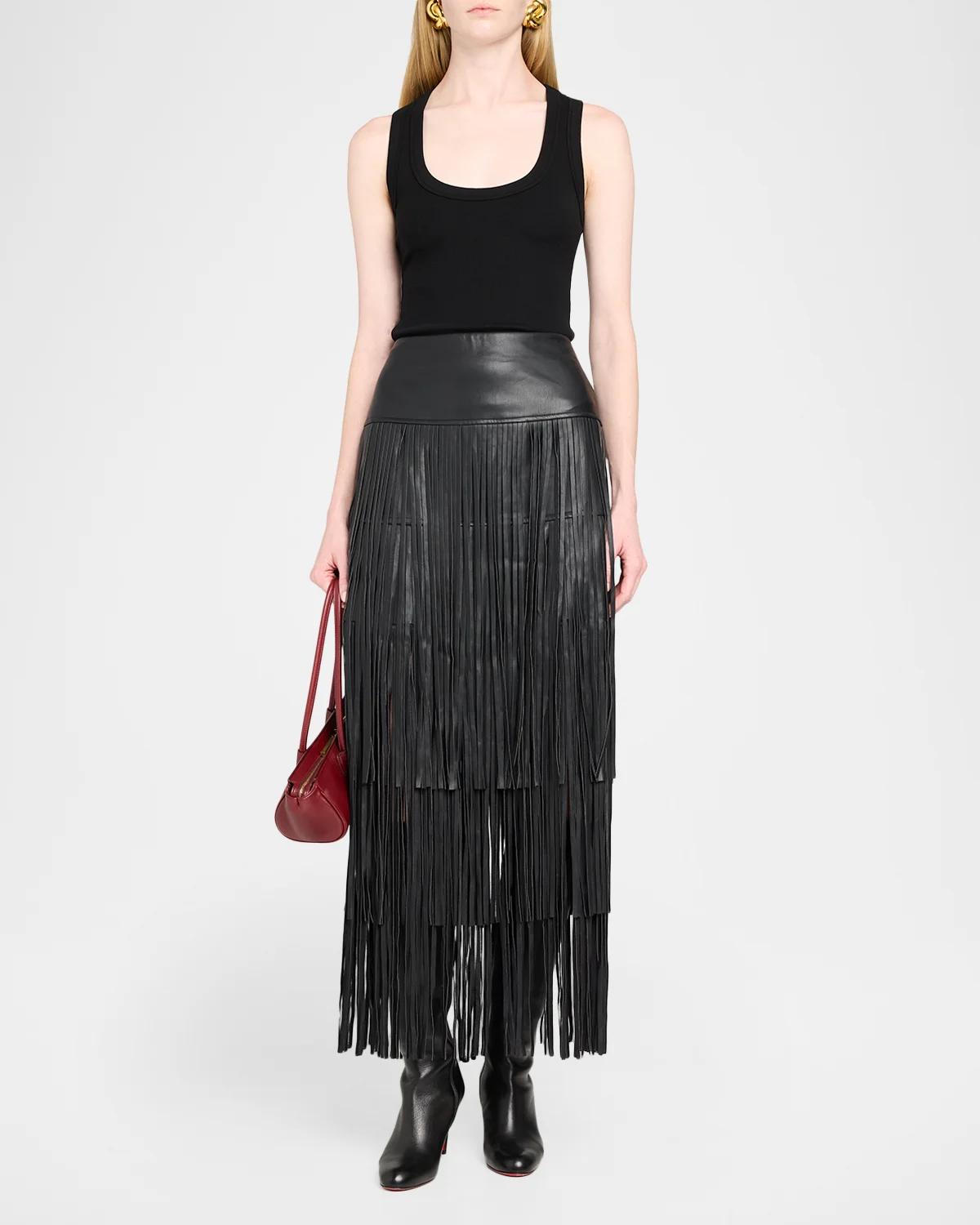 Karoline Faux-Leather Fringe Maxi Skirt - thumbnail 2